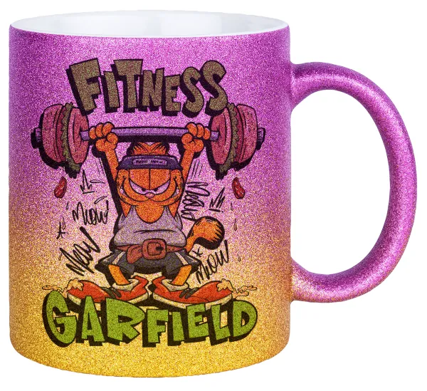 Garfield Fitness — Κούπα Χρυσή/Ροζ Glitter, κεραμική, 330ml