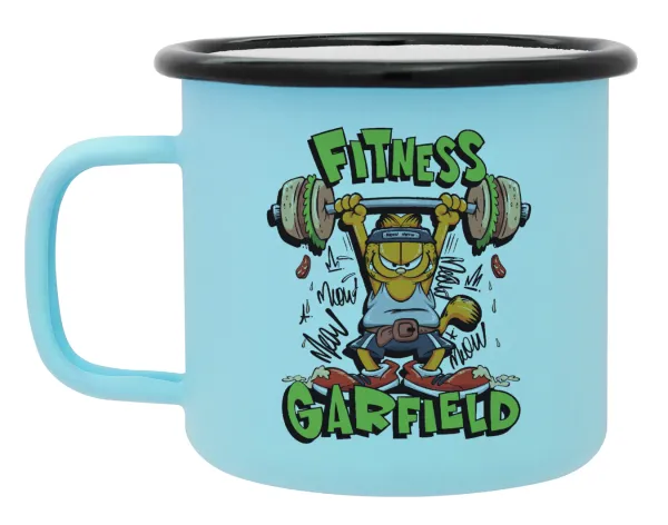 Garfield Fitness — Metal enamel mug, matte light blue, 360ml