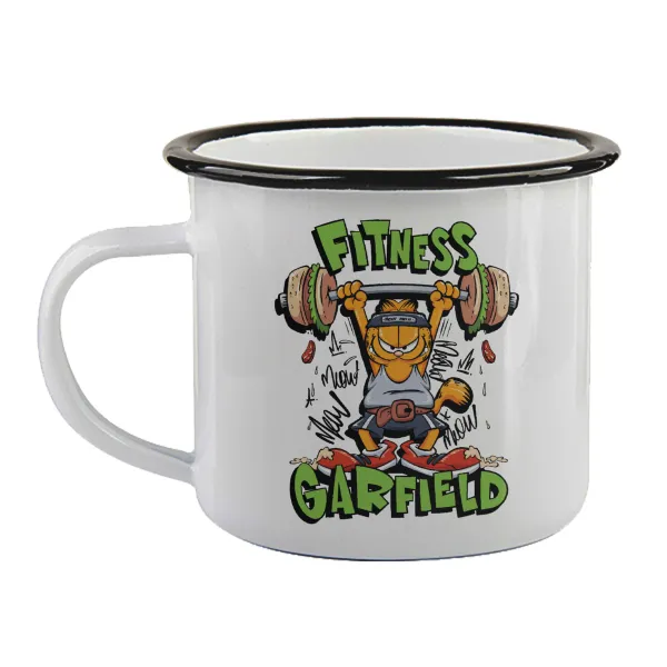 Garfield Fitness — Enamel mug with black rim, 360ml