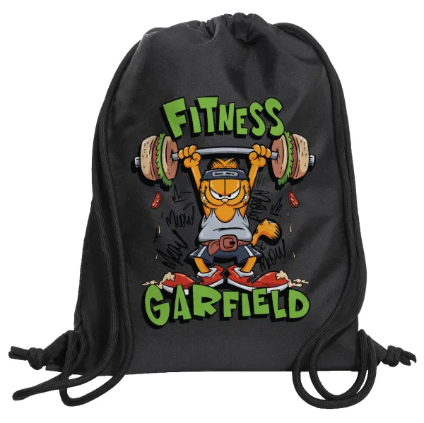 Garfield Fitness — Τσάντα πλάτης πουγκί GYMBAG Μαύρη, με τσέπη (40x48cm) & χονδρά κορδόνια