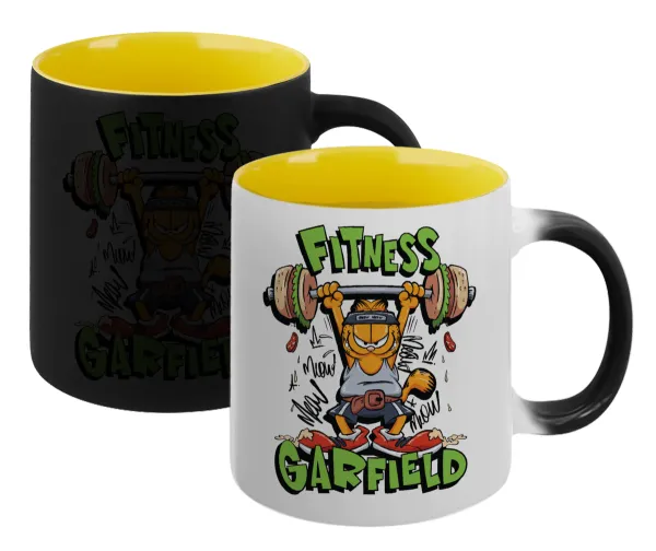 Garfield Fitness — Magic mug with yellow interior, ceramic, 330ml, changes colour with hot drinks