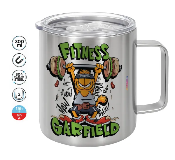 Garfield Fitness — Κούπα Ανοξείδωτη διπλού τοιχώματος 300ml με καπάκι διατήρησης θερμοκρασίας