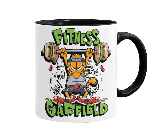 Garfield Fitness — Κούπα χρωματιστή μαύρη, κεραμική, 330ml