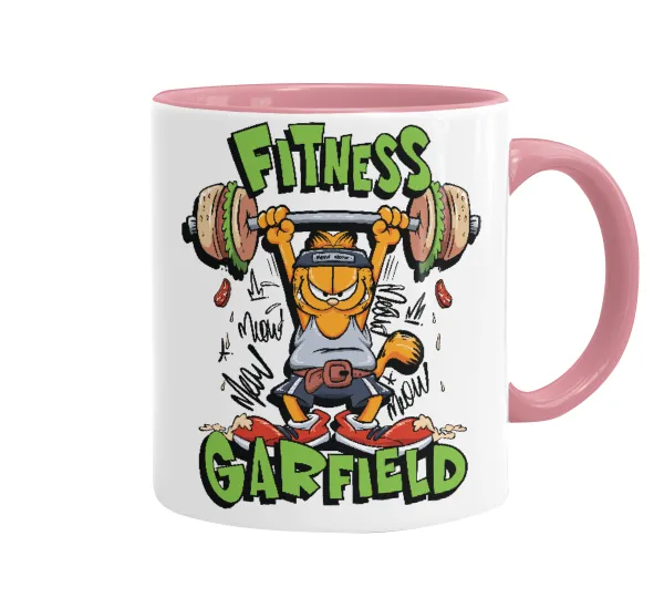Garfield Fitness — Κούπα χρωματιστή ροζ, κεραμική, 330ml