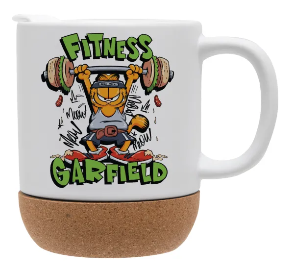 Garfield Fitness — Κούπα, κεραμική με βάση φελού και καπάκι (ΜΑΤ), 330ml
