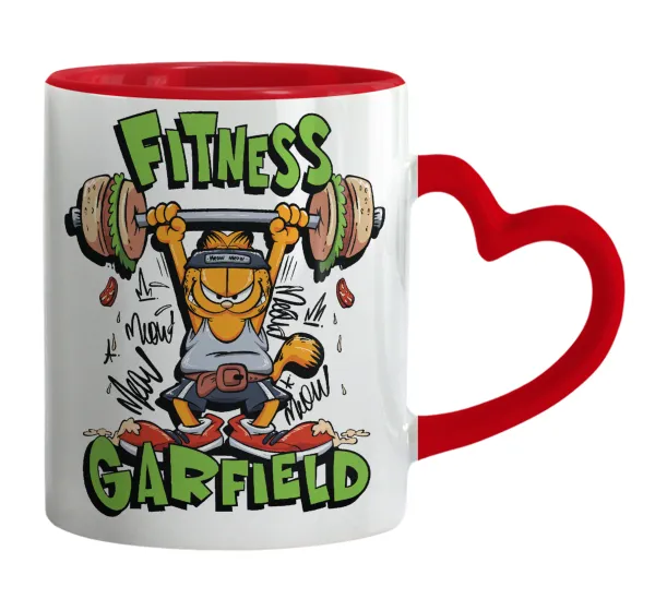 Garfield Fitness — Κούπα καρδιά χερούλι κόκκινη, κεραμική, 330ml