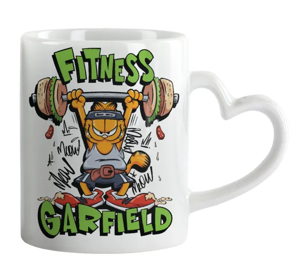Garfield Fitness — Κούπα καρδιά χερούλι λευκή, κεραμική, 330ml