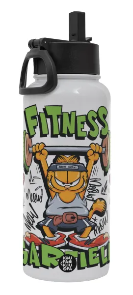 Garfield Fitness — Metal mug thermo White with Straw and Spout Lid (Stainless steel), double wall, 950ml