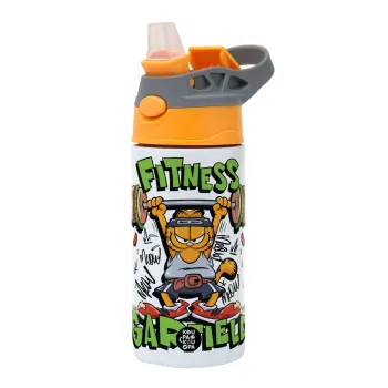 Garfield Fitness, Children's hot water bottle, stainless steel, with safety straw, Orange/Grey (360ml) BPA-FREE