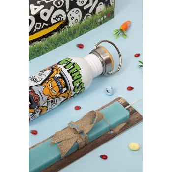 Garfield Fitness, Πασχαλινή Λαμπάδα με παγούρι μεταλλικό (620ml, stainless steel) & κερί αρωματικό πλακέ (30cm) (ΤΙΡΚΟΥΑΖ)