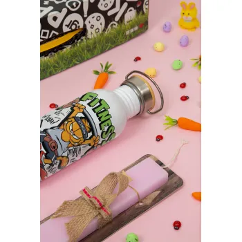 Garfield Fitness, Πασχαλινή Λαμπάδα με παγούρι μεταλλικό (620ml, stainless steel) & κερί αρωματικό πλακέ (30cm) (ΡΟΖ)