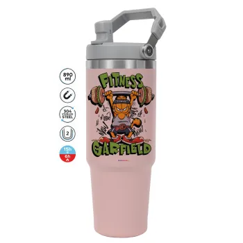 Garfield Fitness, ΡΟΖ χρώματος Θερμός Ανοξείδωτο 890ml (30oz) με χερούλι
