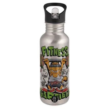 Garfield Fitness, Water bottle Silver with straw, stainless steel 600ml