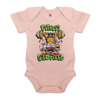 Garfield Fitness, Βρεφικό φορμάκι μωρού, 0-18 μηνών, ΡΟΖ POWDER, 100% Organic Cotton, κοντομάνικο
