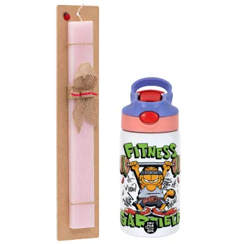 Garfield Fitness, Πασχαλινή Λαμπάδα με Παιδικό παγούρι θερμό, ανοξείδωτο, με καλαμάκι ασφαλείας, ροζ/μωβ (350ml) & κερί αρωματικό πλακέ (30cm) (ΡΟΖ)