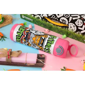 Garfield Fitness, Πασχαλινή Λαμπάδα με Παιδικό παγούρι θερμό, ανοξείδωτο, με καλαμάκι ασφαλείας, ΡΟΖ (500ml)