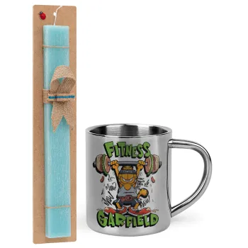Garfield Fitness, Πασχαλινή Λαμπάδα με μεταλλική κούπα θερμό (300ml) & κερί αρωματικό πλακέ (30cm) (ΤΙΡΚΟΥΑΖ)