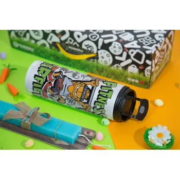 Garfield Fitness, Πασχαλινή Λαμπάδα με Travel Tumbler θερμό με διπλό καπάκι (600ml, BPA free) & κερί αρωματικό πλακέ (30cm) (ΤΙΡΚΟΥΑΖ)