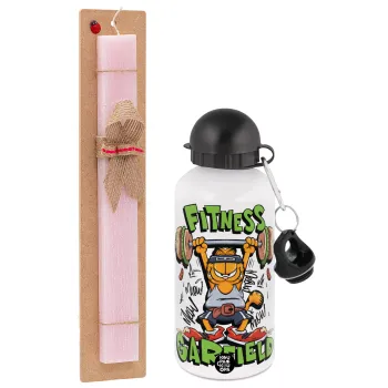 Garfield Fitness, Πασχαλινή Λαμπάδα με παγούρι μεταλλικό αλουμινίου (500ml) & κερί αρωματικό πλακέ (30cm) (ΡΟΖ)