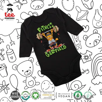 Garfield Fitness, Μακρυμάνικο βρεφικό φορμάκι, 0-18 μηνών, ΜΑΥΡΟ, 100% Organic Cotton