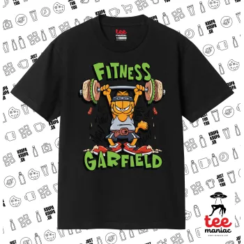 Garfield Fitness, Κλασικό T-Shirt, διπλής ραφής, χωρίς πλευρικές ραφές ΜΑΥΡΟ από 100% βαμβάκι. Vegan & OEKO-TEX πιστοποιημένο.