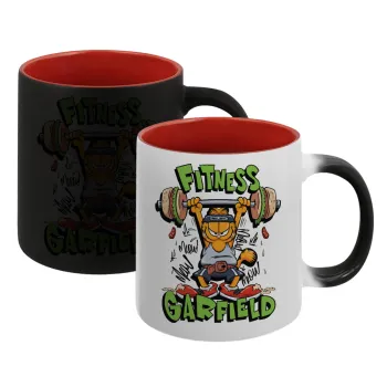 Garfield Fitness, Κούπα Μαγική εσωτερικό κόκκινο, κεραμική, 330ml που αλλάζει χρώμα με το ζεστό ρόφημα