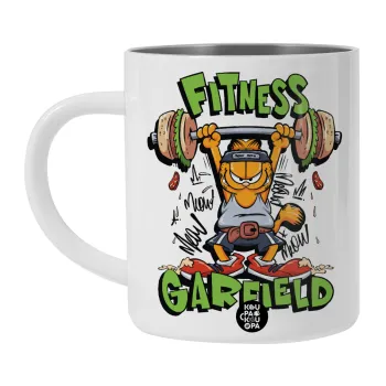 Garfield Fitness, Λευκή Ανοξείδωτη Μεταλλική Κούπα 450ml - Διπλού Τοιχώματος 