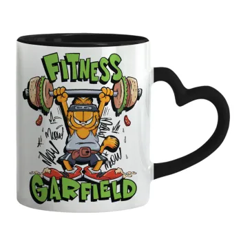 Garfield Fitness, Κούπα καρδιά χερούλι μαύρη, κεραμική, 330ml