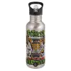 Water bottle Silver with straw, stainless steel 600ml