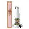 Easter Set, metallic stainless steel water bottle (750ml) & scented flat Easter candle (30cm) (PINK)