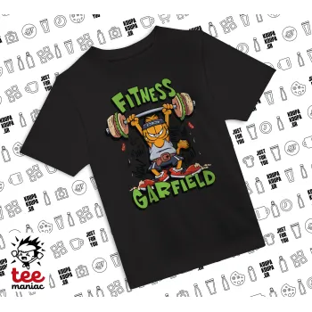 Garfield Fitness, Άνετο παιδικό T-Shirt ΜΑΥΡΟ από 100% βαμβάκι, για κάθε μέρα. Vegan & OEKO-TEX πιστοποιημένο.