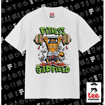 Garfield Fitness, Κλασικό T-Shirt, διπλής ραφής, χωρίς πλευρικές ραφές ΛΕΥΚΟ από 100% βαμβάκι. Vegan & OEKO-TEX πιστοποιημένο.