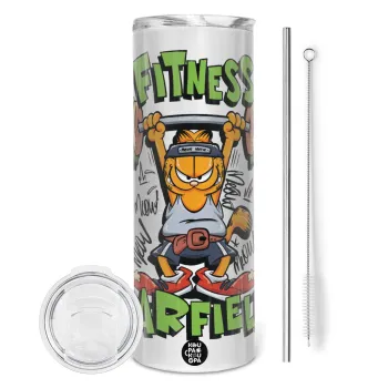 Garfield Fitness, Tumbler ποτήρι θερμό από ανοξείδωτο ατσάλι 600ml, με μεταλλικό καλαμάκι & βούρτσα καθαρισμού