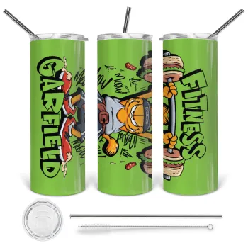 Garfield Fitness, Tumbler ποτήρι θερμό από ανοξείδωτο ατσάλι 600ml, με μεταλλικό καλαμάκι & βούρτσα καθαρισμού