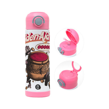 Elden-Aid, Elden Ring inspired , Children's hot water bottle, stainless steel, with safety straw, PINK (500ml)