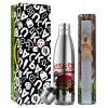 Easter Set, metallic stainless thermos flask (500ml) & scented flat Easter candle (30cm) (GRAY)