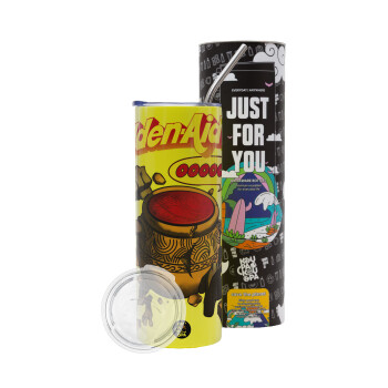 Elden-Aid, Elden Ring inspired , Neon Yellow Travel Tumbler θερμό, μεταλλικό καλαμάκι(Ανωξείδωτο 304 Food grade, BPA free, 600ml)