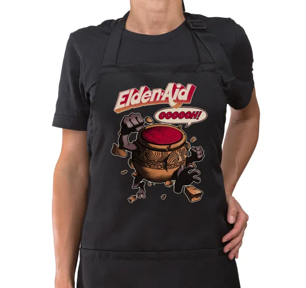 Elden-Aid — Black full-length chef's cooking apron with pockets (adult)