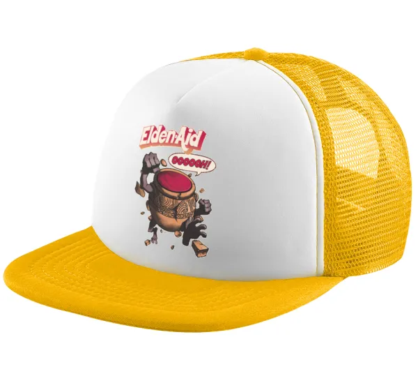 Elden-Aid — Adult Soft Trucker Hat with Yellow/White Mesh (POLYESTER, ADULT, UNISEX, ONE SIZE)