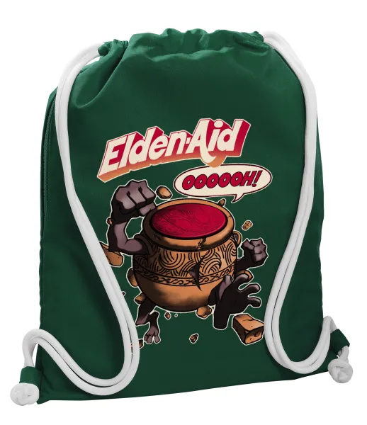 Elden-Aid — Backpack pouch GYMBAG BOTTLE GREEN, with pocket (40x48cm) & thick white cords