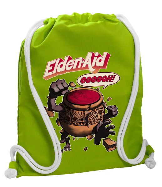 Elden-Aid — Backpack bag GYMBAG LIME GREEN, with pocket (40x48cm) & thick cords