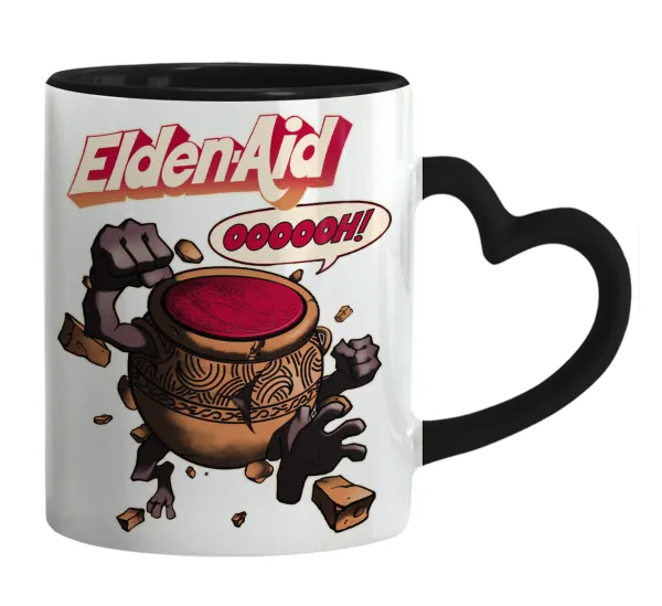 Elden-Aid — Mug heart black handle, ceramic, 330ml