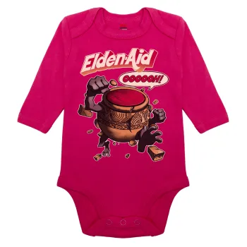 Elden-Aid, Elden Ring inspired , Μακρυμάνικο βρεφικό φορμάκι, 0-18 μηνών, ΡΟΖ, 100% Organic Cotton
