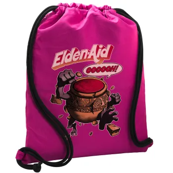 Elden-Aid, Elden Ring inspired , Backpack pouch GYMBAG Fuchsia, with pocket (40x48cm) & thick cords