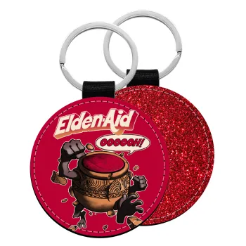 Elden-Aid, Elden Ring inspired , Μπρελόκ Δερματίνη, στρογγυλό ΚΟΚΚΙΝΟ (5cm)
