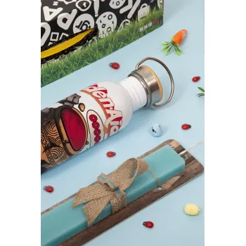 Elden-Aid, Elden Ring inspired , Easter Set, metallic silver aluminum water bottle (500ml) & scented flat Easter candle (30cm) (TURQUOISE)