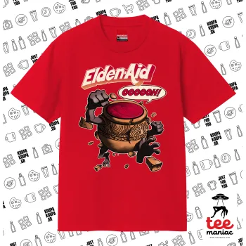 Elden-Aid, Elden Ring inspired , Κλασικό T-Shirt, διπλής ραφής, χωρίς πλευρικές ραφές ΚΟΚΚΙΝΟ από 100% βαμβάκι. Vegan & OEKO-TEX πιστοποιημένο.