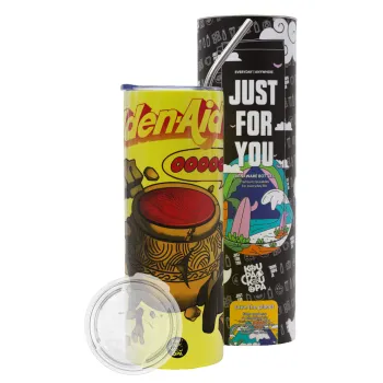 Elden-Aid, Elden Ring inspired , Neon Yellow Travel Tumbler, with metal straw (Stainless steel 304 Food grade, BPA free, 600ml)