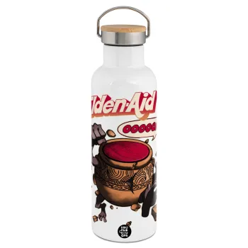 Elden-Aid, Elden Ring inspired , Stainless steel White with wooden lid (bamboo), double wall, 750ml