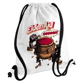 Elden-Aid, Elden Ring inspired , Τσάντα πλάτης πουγκί GYMBAG λευκή, με τσέπη (40x48cm) & χονδρά κορδόνια